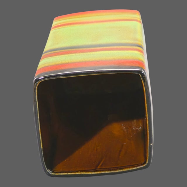 Ceramic Colorful Striped Studio Ceramic Modern Square Vase For Sale - Image 7 of 9
