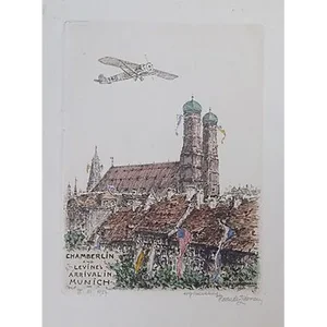 Vintage C1927 Aviators Etching Chamberlin & Levine in Munich