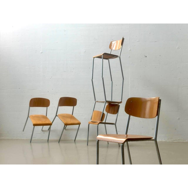 Vintage Stacking Chair in Plywood and Tubular Steel, 1970s For Sale - Image 9 of 18