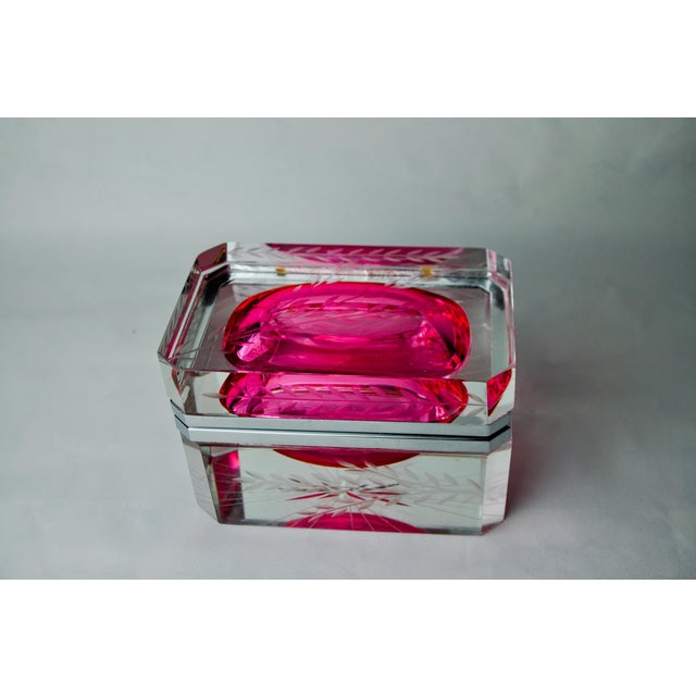 Glass Engraved Sommerso Jewelry Box in Murano Glass attributed to Mandruzzato, Italy, 1960s For Sale - Image 7 of 9