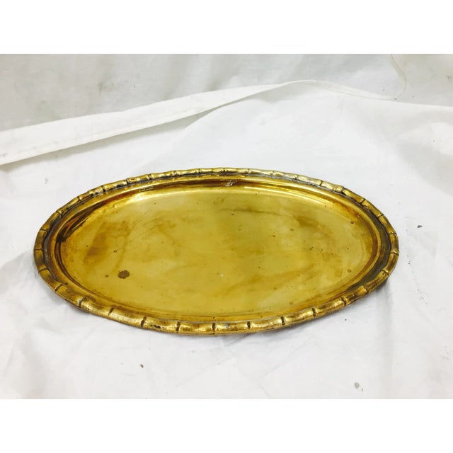 English Vintage Brass Faux Bamboo Tray For Sale - Image 3 of 7