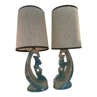 Mid 20th Century Ballerina Ceramic Boudoir Lamp - a Pair For Sale