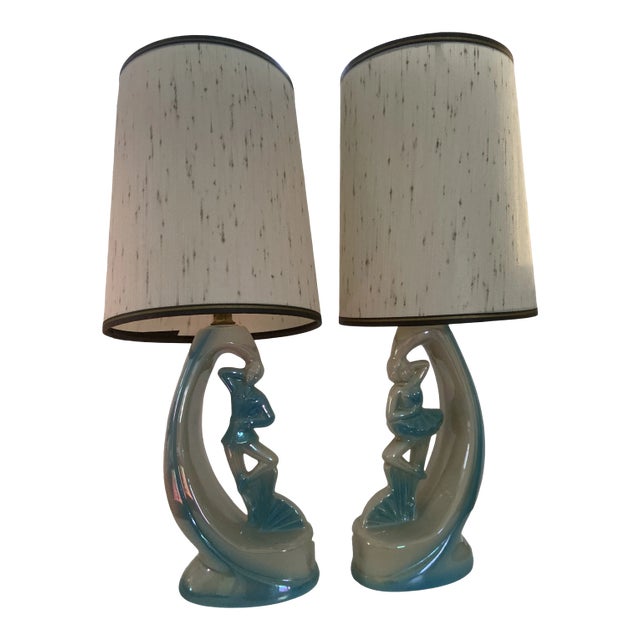 Mid 20th Century Ballerina Ceramic Boudoir Lamp - a Pair For Sale