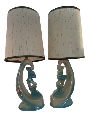 Mid 20th Century Ballerina Ceramic Boudoir Lamp - a Pair