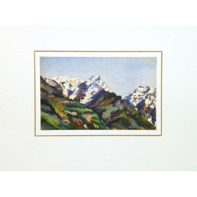 Vintage French Watercolor - Snow Capped Peaks For Sale - Image 4 of 5