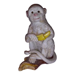 2000s Ceramic Italian Monkey With Banana Crackle Finish Sculpture Offered by Antoinette
