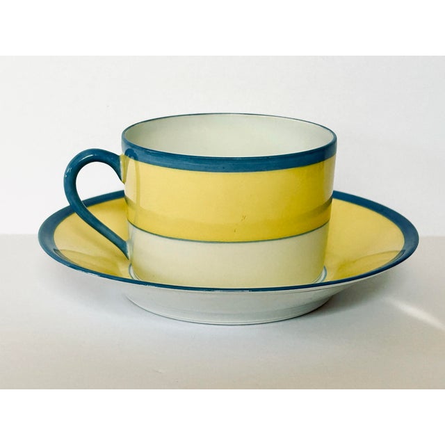 Stunning Haviland & Parlon Monet pattern features a wide band of sunny yellow bordered and hand painted with a crisp blue...
