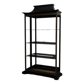 Mid 20th Century Styled After Drexel Heritage Et Cetera Asian Chinoiserie Black Lacquer China Display Cabinet For Sale