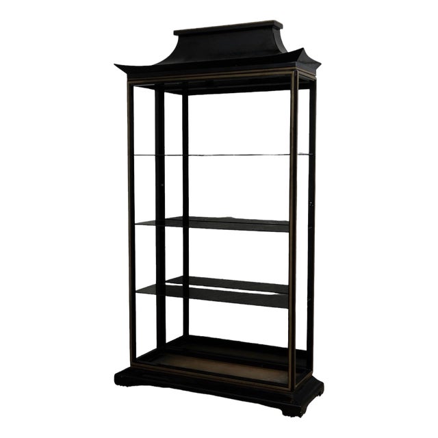Mid 20th Century Styled After Drexel Heritage Et Cetera Asian Chinoiserie Black Lacquer China Display Cabinet For Sale