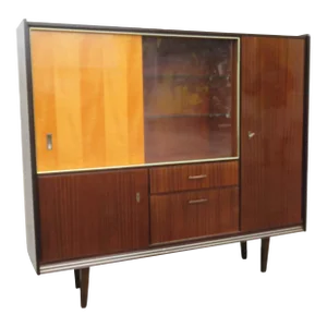 Mid Century Modern Two Tone China Display Storage Cabinet Cupboard