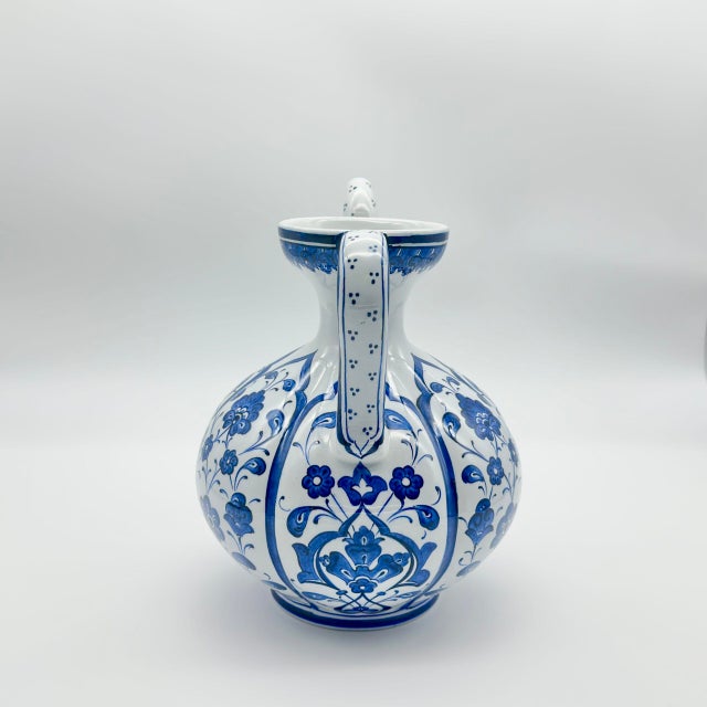 Handmade Ceramic Ewer Pitcher (20cm) Blue and White Rumi Segment Pattern For Sale - Image 4 of 12