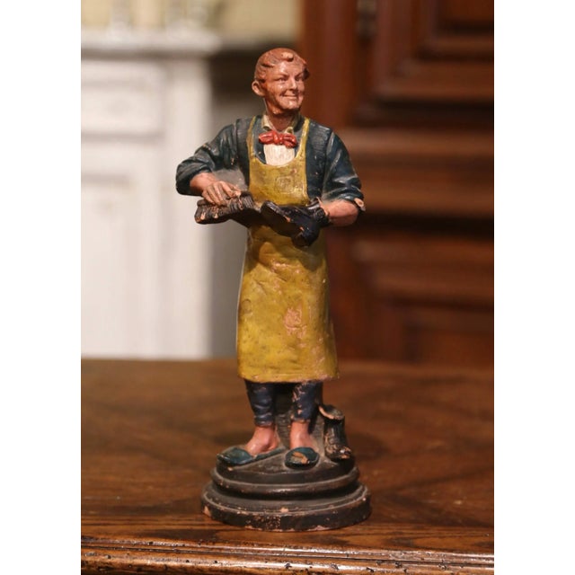 19th Century French Hand Painted Terracotta Shoe Maker Figurine For Sale - Image 4 of 10