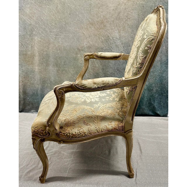 Celadon Antique French Louis XV Style Chair With Tapestry and Wooden Frame For Sale - Image 8 of 12