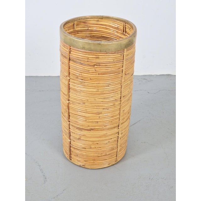Vintage Bamboo and Brass Umbrella Stand, Italy, 1970s For Sale - Image 4 of 6