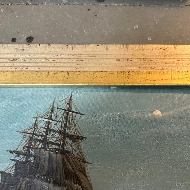 1950's Original Tall Ship at Sea Nautical Seascape Painting For Sale - Image 4 of 7