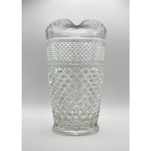 Farmhouse Vintage Latticework Pressed Glass Pitcher For Sale - Image 3 of 6