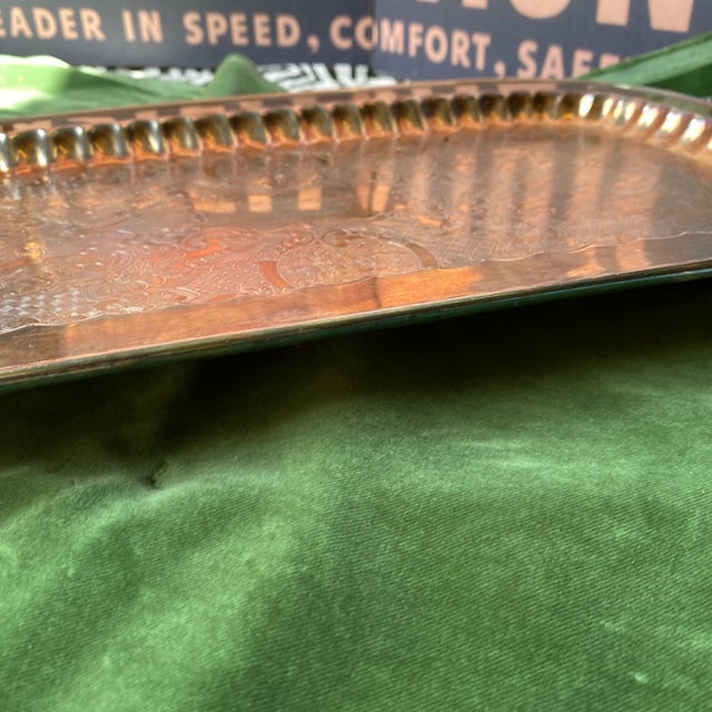 Silver 1970s Large Footed Silver Serving Tray With Etchings For Sale - Image 8 of 11