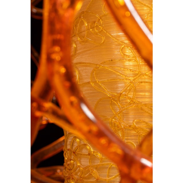 Metal Mid 20th Century Mid-Century Spaghetti Swag Pendant Fixture in Orange For Sale - Image 7 of 7