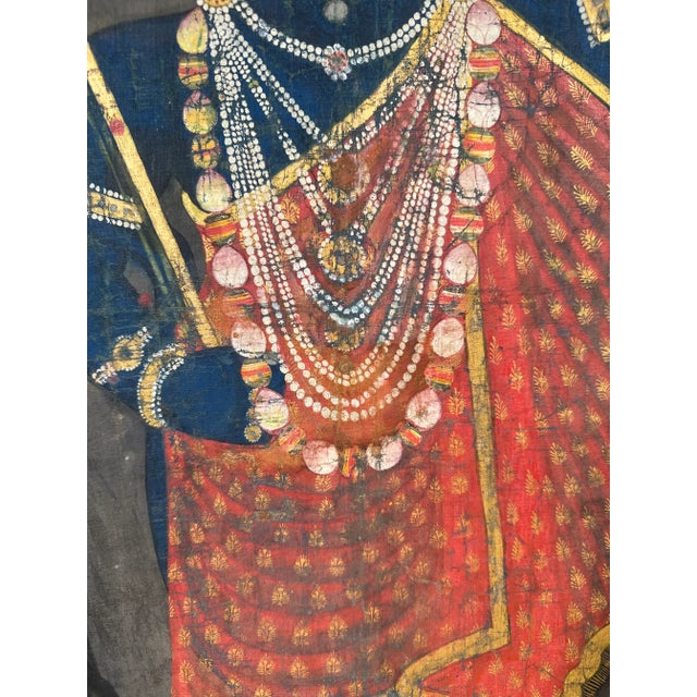 Early 20th Century India Pichhavai Shrinathji Pichhwai Krishna Vishnu Painting Antique Indigo Natural Pigments For Sale - Image 10 of 13