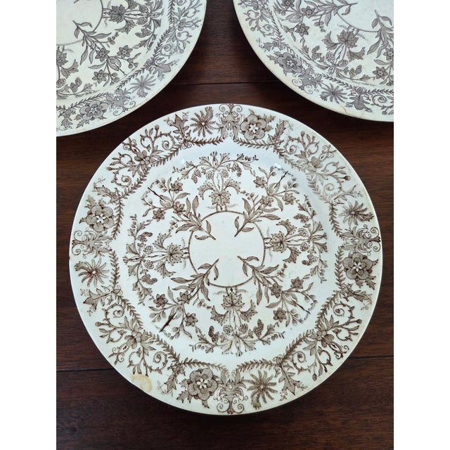 Antique Victorian T & R Boote Transferware Earthenware Dinner Plates - Set of 3 For Sale - Image 4 of 9