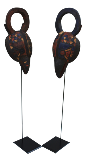 Hand-Carved African Bird Masks with Polychrome Pigments, Mid-20th Century, Set of 2