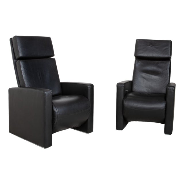 Ego High Back Armchairs in Black Leather from Rolf Benz, Set of 2 For Sale