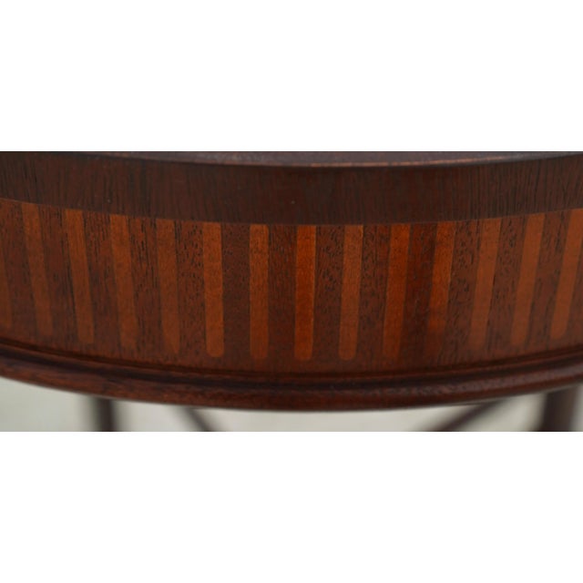 Brown Baker Round Inlaid Mahogany Stretcher Base Lamp Table For Sale - Image 8 of 14