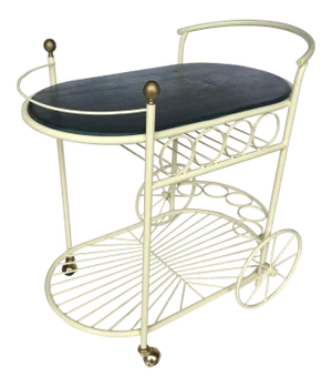 1950’s Mid Century Modern Wrought Iron Rolling Bar Cart