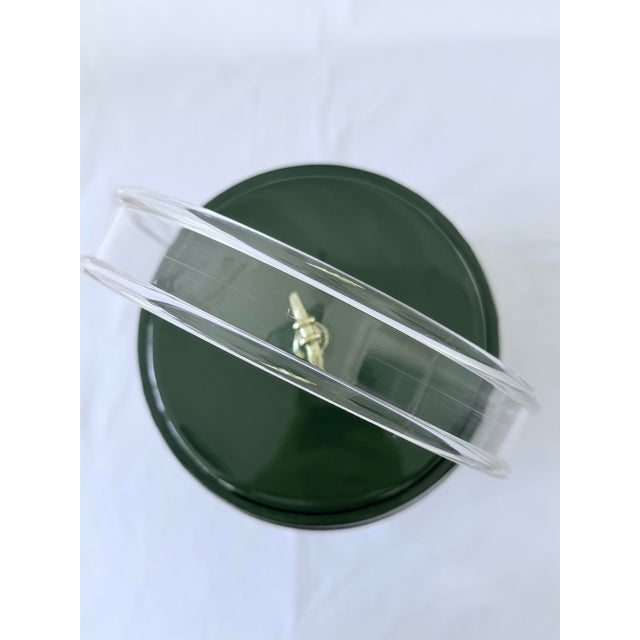 Cera Regency, Hunter Green and Gold Ice Bucket with clear Lucite handle. Classic Hollywood Regency with Greek Columns and...