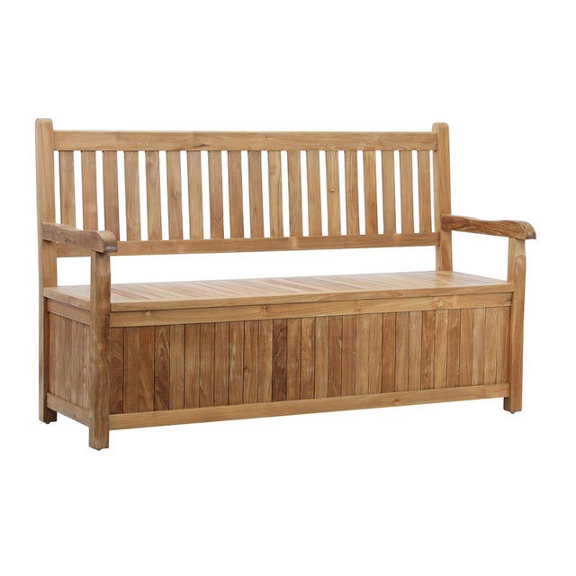 Wood Outdoor Classic Contemporary Teak Trunk Bench For Sale - Image 7 of 7