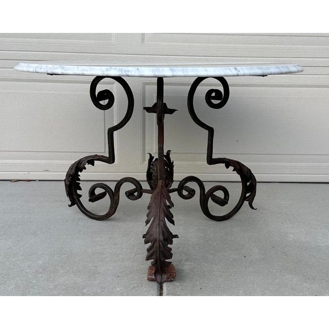 French Art Nouveau Iron Coffee Table With Italian Carrara Marble Top, Late 19th C. For Sale In San Diego - Image 6 of 18
