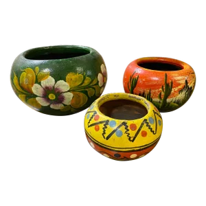 1940s Colorful Mexican Planters - Set of 3