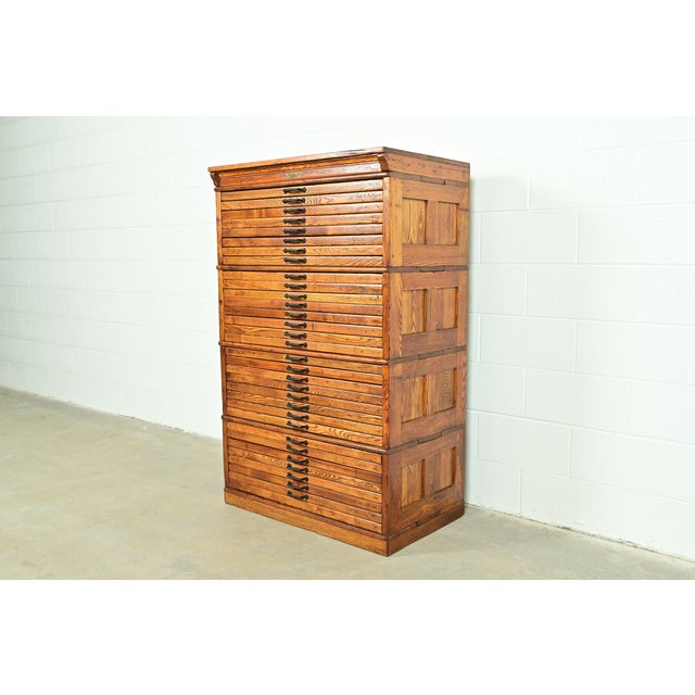 Antique Arts & Crafts Oak 31-Drawer Architect's Blueprint Flat File Cabinet by Hamilton, Circa 1900 For Sale - Image 17 of 17
