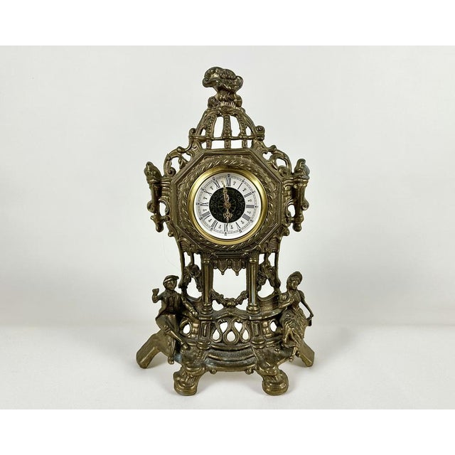 Metal Vintage French Bronze Mantel Clock, 1950s For Sale - Image 7 of 7