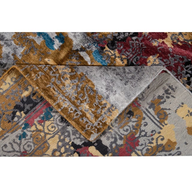 21st Century Contemporary Abstract Grey Silk Area Rug 8 X 10 For Sale - Image 4 of 11