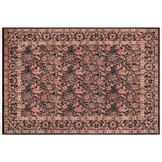 Black Shabby Chic 1990's Floral Pak-Persian Black/Red Wool Rug - 9'2'' X 11'10'' For Sale - Image 8 of 9
