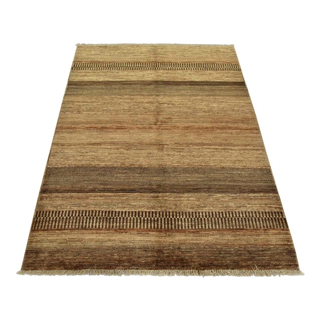 Gabbeh Rug 5’2” X 6’7” Brown Wool Contemporary Hand-Knotted Carpet For Sale