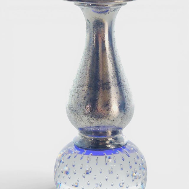 1910s Pairpoint Epns Cobalt Art Glass Tazza With Controlled Bubble Knop For Sale - Image 5 of 13