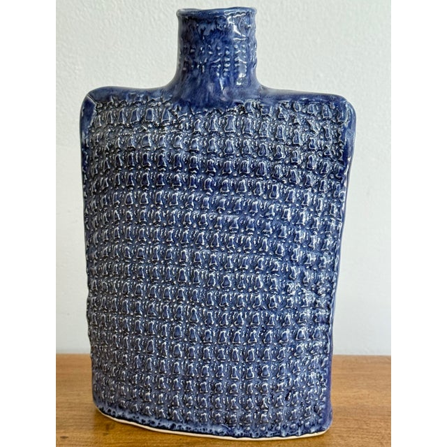 Blue Vintage Blue Pottery Folk Art Vase For Sale - Image 8 of 9