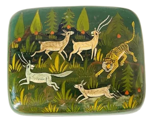 1950s Vintage Safari Tiger Papier Mache Kashmir Box