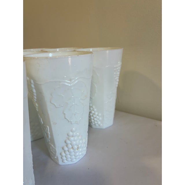 Vintage White Milk Glass Grape & Vine Tumblers, Set of 9 For Sale In Oklahoma City - Image 6 of 13