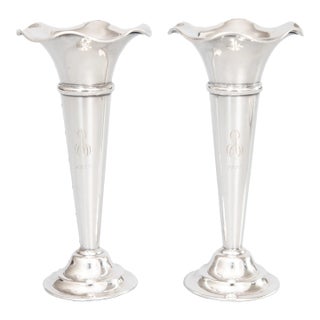 Antique English Sheffield Mappin & Webb Silver Plate Trumpet Bud Vases - a Pair For Sale