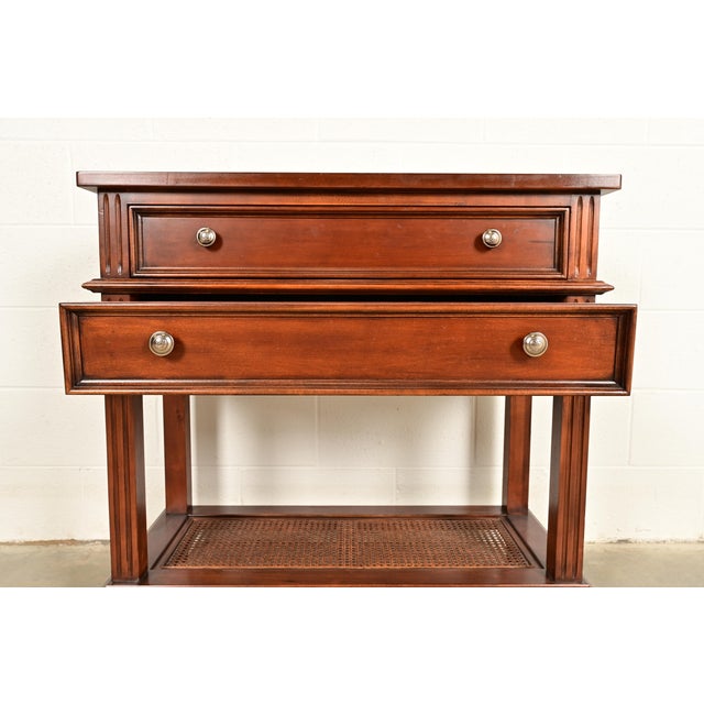 Brown Drexel Heritage French Regency Louis XVI Carved Mahogany and Cane Console Table or Server For Sale - Image 8 of 17