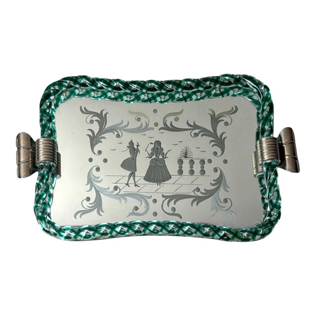 Murano Barovier Style Vanity Tray With Hand-Engraved Mirror 2 For Sale