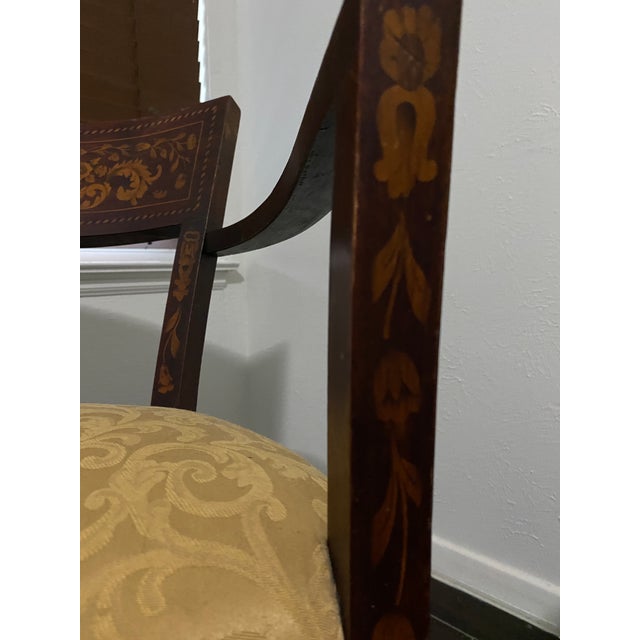 Brown Pair 19th Century Dutch Marquetry Inlaid Mahogany Upholstered Armchairs For Sale - Image 8 of 12