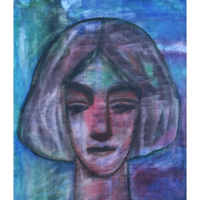 Blue Dzidra Ezergaile, Portrait, Watercolor on Paper For Sale - Image 8 of 8