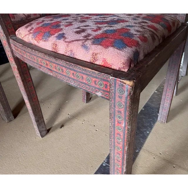Mid Century Anglo Indian Style Decoupage Wood Dining Chairs With Patterned Paper and Lacquered Overlay For Sale - Image 15 of 16