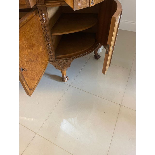 Large Carved Burr Walnut Bow Fronted Sideboard, 1920s For Sale - Image 15 of 17