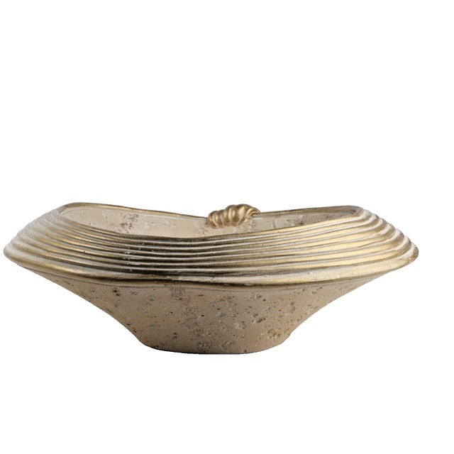 Jaru Travertine Stone Vintage Beige Decorative Gold Trim Bowl For Sale - Image 14 of 14
