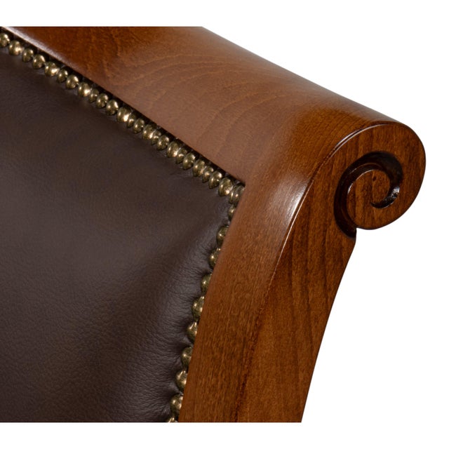 Wood French Empire Dining Chairs in Brown Leather, Sets of 2 For Sale - Image 7 of 11